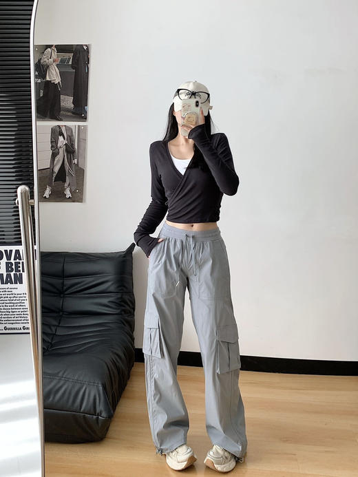 立体版型！显瘦显高!!!【lu家DanceStudio直筒休闲口袋工装神裤】万众瞩目的工装裤来啦～褶皱面料，轻薄透气，夏天穿也不闷，上身很轻！重点显腿长显瘦!!! 商品图9