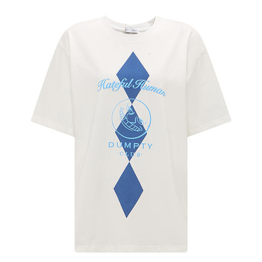 【2件9折】【Petit Bari】菱格纹鬼脸印花短袖T恤 男女同款圆领宽松短T 商品图1