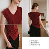 OLrain欧芮儿红色设计感V领T恤女夏季2025年新款修身显瘦套头上衣 商品缩略图7