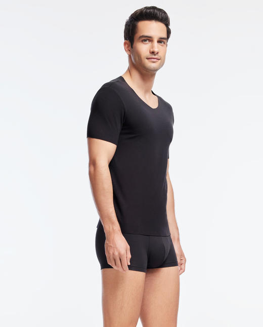 官网580！60s高弹丝滑莫代尔男士薄款无痕短袖T恤 随心裁打底衫家居服睡衣夏 商品图3