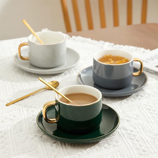精致咖啡杯高颜值金边陶瓷杯碟套装（颜色随机） 商品图0