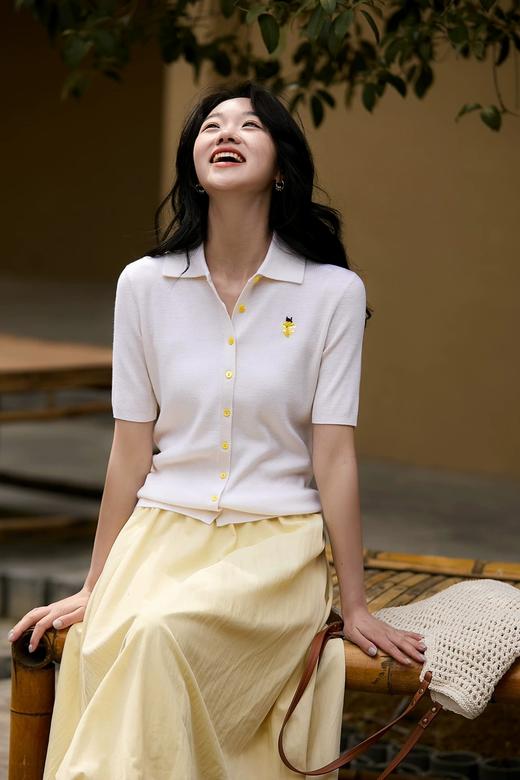 小虫刺绣钉珠桑蚕丝天丝混纺针织上衣开衫 商品图0