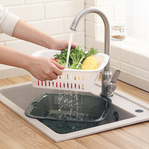 【沥水篮】美丽雅洗水果盆厨房淘菜滤水双层可堆叠漏盆大号（颜色随机） 商品图2