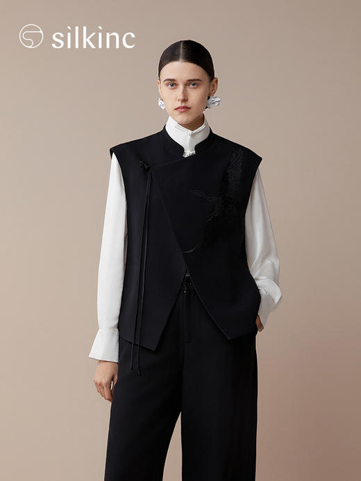 丝所｜S23N001 惊鸿斜襟马甲［ 黑A  / 白B  ] 商品图6