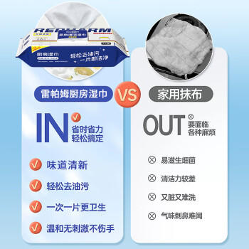 雷帕姆（Repharm）厨房湿巾加量90抽*3 强力去油污油烟机清洁湿巾纸抹布加厚270抽 /家庭清洁/纸品 /清洁纸品 /厨房纸巾 商品图3