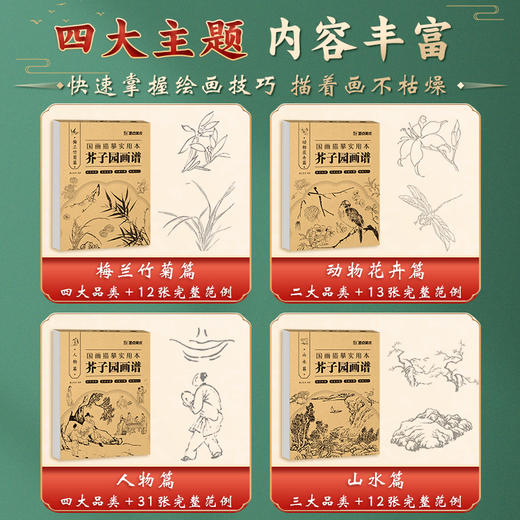 芥子园画谱国画描摹本入门山水篇人物篇梅兰竹菊动物花卉控笔工笔国风古风美术套装图册工具描红书初学者画画临摹画册毛笔练习教材 商品图4