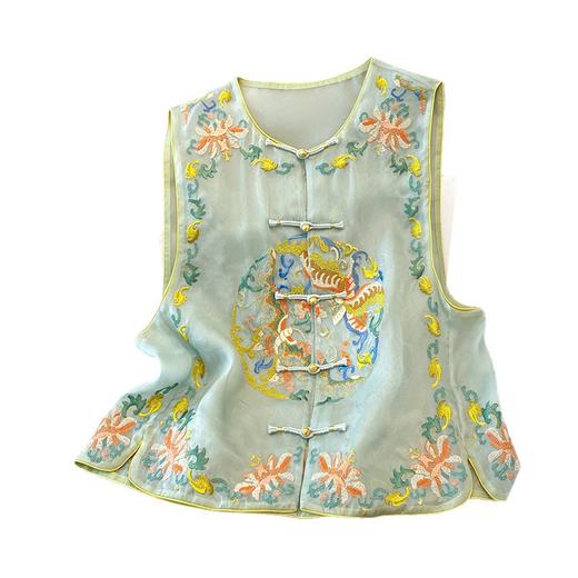 AHM xsz611新中式重工刺绣马甲复古盘扣国风背心 商品图4