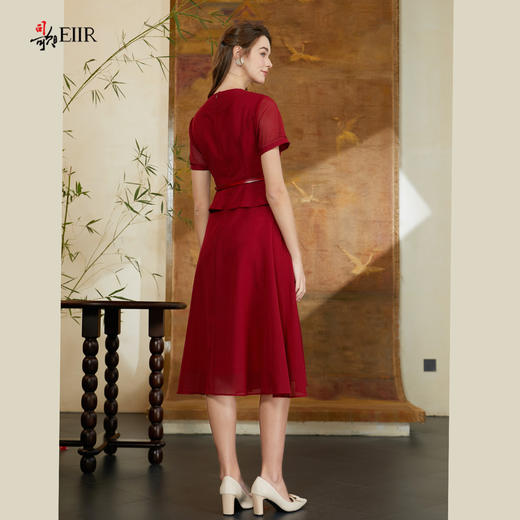 司歌复古收腰假两件连衣裙短袖女夏A911249X 商品图3