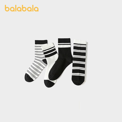 巴拉巴拉儿童袜子男童中筒袜女童学生袜条纹学院风高弹不勒四双装 商品图2