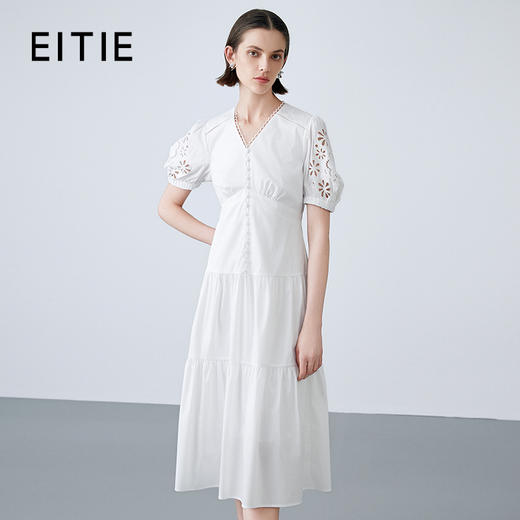 EITIE爱特爱夏季新款洋气修身显瘦镂空白色连衣裙7707428 商品图1