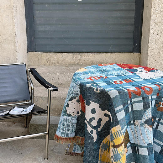 自然醒中古风艺术挂毯沙发毯复古美式田园格子拼接小狗针织毯午睡盖毯野餐布垫MT 商品图7