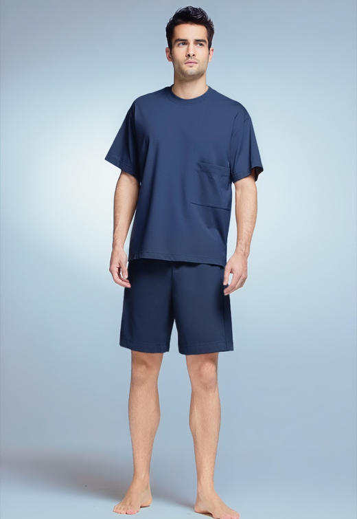 官网1280！棉盖丝经典圆领高弹男士短袖短裤睡衣套装 宽松休闲可外穿家居服 商品图4