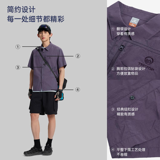 TECTOP/探拓户外防晒短袖衬衫男女款夏季防泼水工装徒步透气衬衣 商品图1