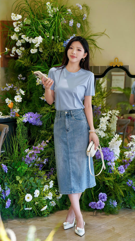 M1臣禾	【烫钻半裙】时髦休闲牛仔半身裙	JZ252030358 商品图3