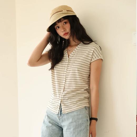 老米优品🎈 3-5天！超值！天丝+亚麻+棉《针织亚麻V领纽扣T》巨凉快，透气，品质款~ T250516A 商品图1