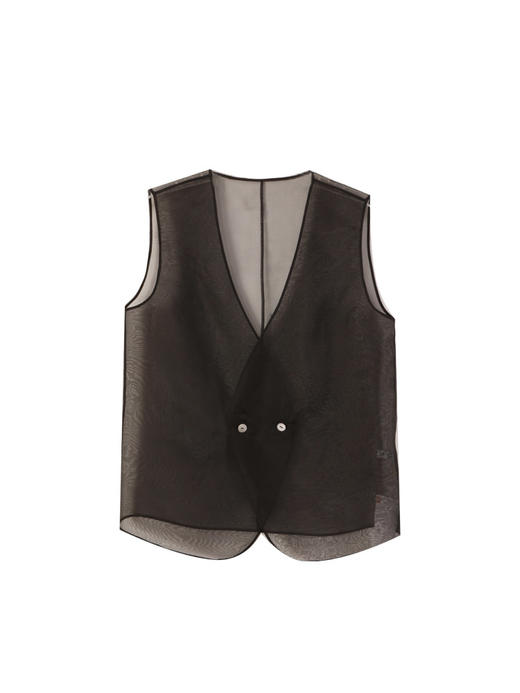 玳莎真丝欧根纱V领马甲女2025年夏季新款轻薄透气显瘦上衣外搭  FB37005 商品图4