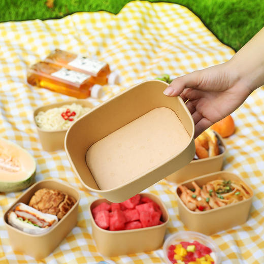美丽雅餐盒 一次性方形牛皮纸打包盒食品级快餐外卖水果打包餐盒 1000ml*8套/包 商品图2