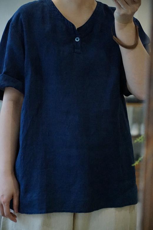 Mittan 蓝染草木浓染纽扣半袖麻质套头上衣(SH-135DC) 商品图2