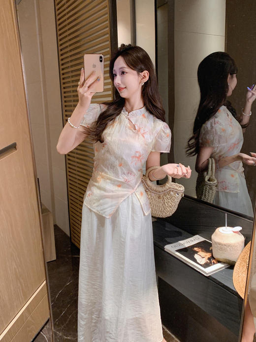 张心子【双生花】新中式气质优雅国风旗袍连衣裙 U2504063 商品图6