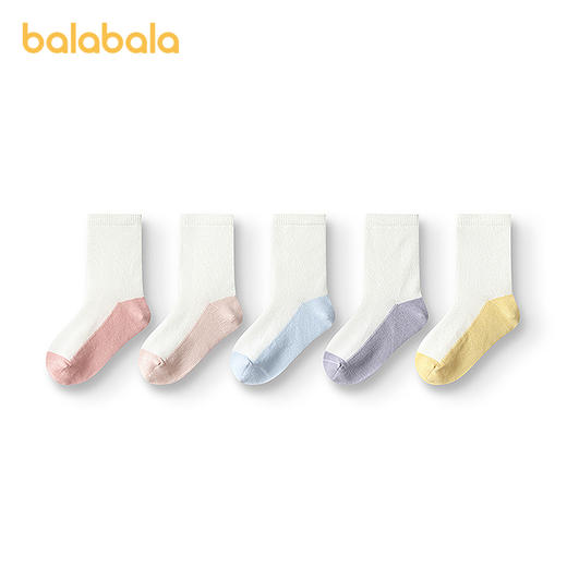 巴拉巴拉儿童袜子男童中筒袜女童学生袜基础打底柔弹不勒脚五双装 商品图4