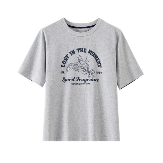 「K」洛诗琳20114铃兰字母印花T恤2025夏季新款圆领棉上衣10348 商品图0