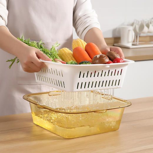 【沥水篮】美丽雅洗水果盆厨房淘菜滤水双层可堆叠漏盆大号（颜色随机） 商品图3