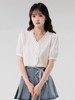 （夏季最后清仓）工艺系列～立体门襟花朵。法式花朵V 领泡泡袖薄棉短袖小衫-喜出 商品缩略图3