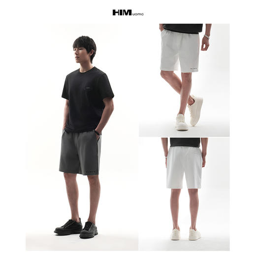 HIM漢崇  舒适透气休闲短裤简约撞色字母烧花运动五分裤 2026夏季 商品图3