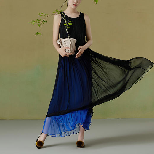 【林栖设计小店】【非遗香云纱】桑蚕丝连衣裙拼色花边2025夏季新品长裙女1952025 商品图0