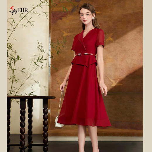 司歌复古收腰假两件连衣裙短袖女夏A911249X 商品图0