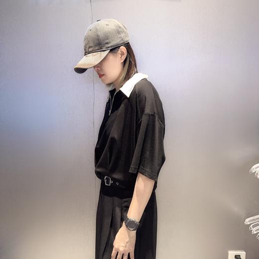 NC翻领拉链下摆不规则小衫50410（黑）夏季152530050321 商品图2