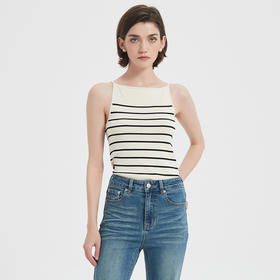 【2件9折】【Petit Bari】简约条纹一字肩针织吊带上衣