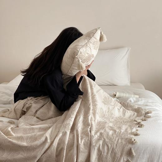 自然醒回归本真棉麻系列盖毯抱枕剪花流苏侘寂风高级感肌理纹提花午睡沙发巾空调休闲毯子MT 商品图10