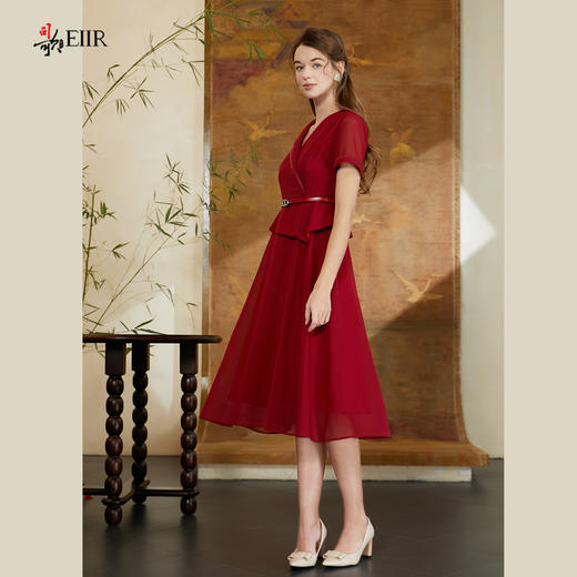 司歌复古收腰假两件连衣裙短袖女夏A911249X 商品图1