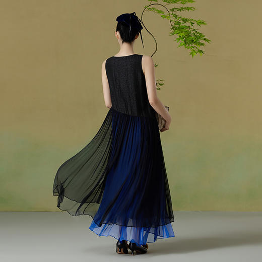 【林栖设计小店】【非遗香云纱】桑蚕丝连衣裙拼色花边2025夏季新品长裙女1952025 商品图2