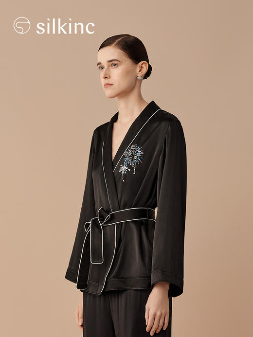 丝所｜24H029A 重磅真丝苍穹黑短袍家居套装［ 黑 ] 商品图2