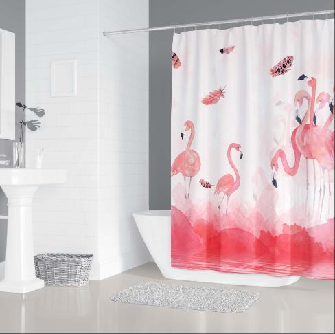 羽笑手绘火烈鸟浴帘180*180 商品图1
