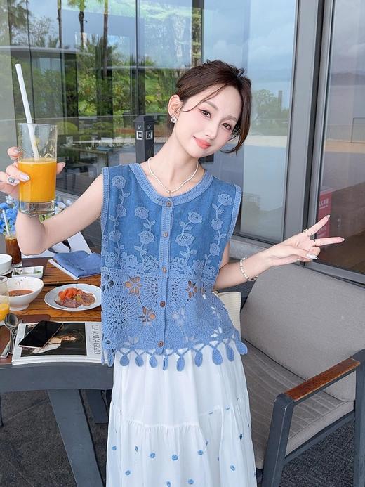 张心子【浅草须臾】圆领刺绣拼接开衫气质V领马甲 U2505006 商品图12