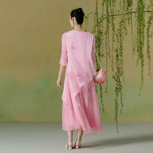 【林栖设计小店】【植物染】不规则真丝连衣裙粉色宽松2025夏季新品桑蚕丝长裙女1941222B 商品图2