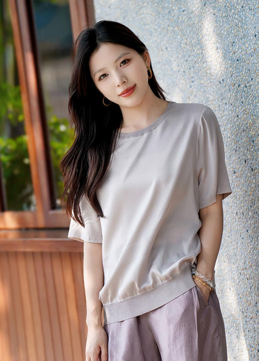 L1XL2现货 臣禾	【正肩真丝T】下摆罗纹圆领短袖T恤	JZ252050675 商品图12