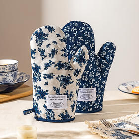 摩登主妇蓝黛庄园防烫隔热手套耐高温厨房烘焙工具微波炉烤箱专用