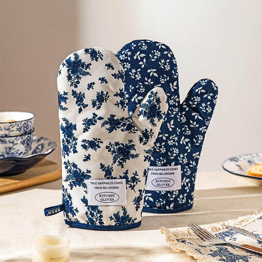 摩登主妇蓝黛庄园防烫隔热手套耐高温厨房烘焙工具微波炉烤箱专用 商品图0