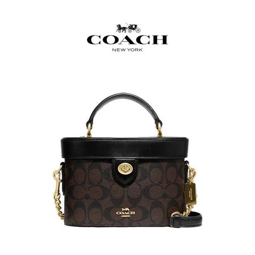 【礼盒礼袋*顺丰包邮】COACH蔻驰Kay20经典老花盒子包手提单肩斜挎包小号女款棕色拼黑色 商品图2