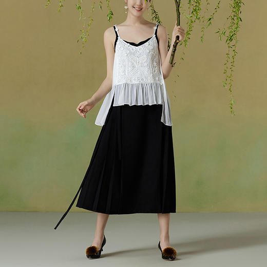 【林栖设计小店】【手工钩花】桑蚕丝吊带背心拼飞片2025夏季新品花边上衣1952349 商品图2