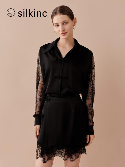 丝所｜24W020A  丝路系列-蕾丝衬衫［ 黑 ] 商品图1