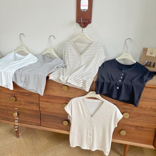 老米优品🎈 3-5天！超值！天丝+亚麻+棉《针织亚麻V领纽扣T》巨凉快，透气，品质款~ T250516A 商品图8