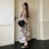 西遇露背吊带连衣裙女夏季新款蝴蝶印花系带法式收腰长裙SS050769 商品缩略图4