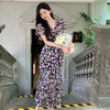 温柔风夏季新款碎花连衣裙子V领雪纺女装复古法式印花鱼尾茶歇裙 商品缩略图5
