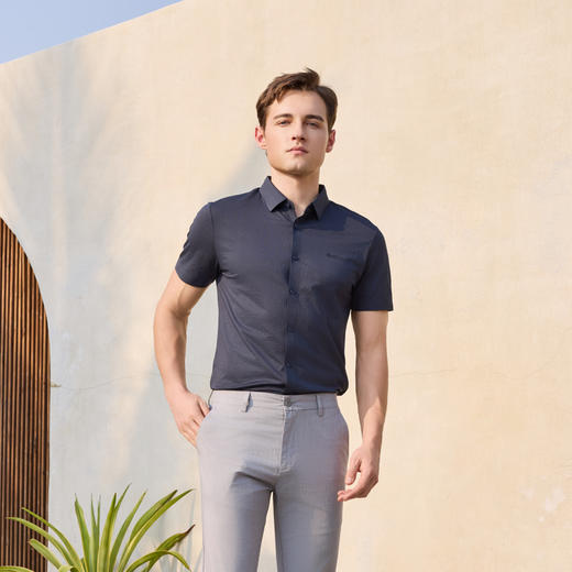 半身缘男装 夏季精致胸标透气弹力华夫格POLO衫252112M01012142 商品图0