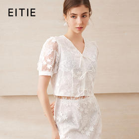 EITIE爱特爱夏季新款优雅时尚蕾丝显瘦百搭打底上衣7809507